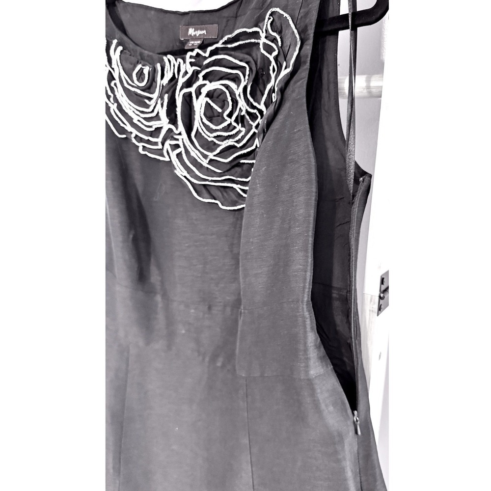 Monsoon Black Linen/Silk Floral Applique A-Line Dress 10 Wedding Guest Cocktail - Picture 7 of 9